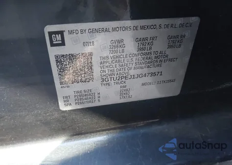 2018 GMC Sierra 1500 Denali z USA, uszkodzony, nr VIN 3GTU2PEJ1JG473571